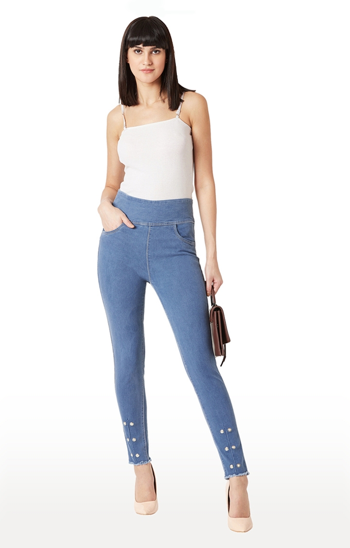 MISS CHASE | Women's Blue Solid Jeggings 1