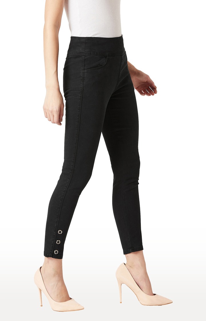 Women's Black Solid Jeggings