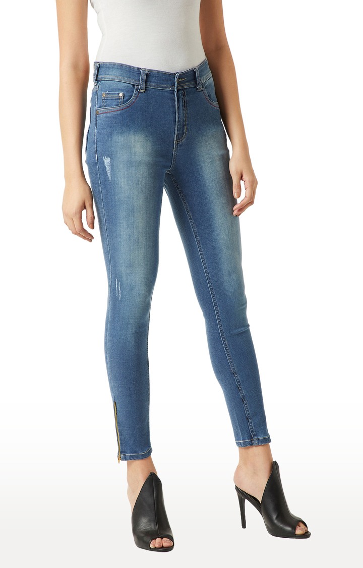 Women's Blue Solid Skinny Jeans
