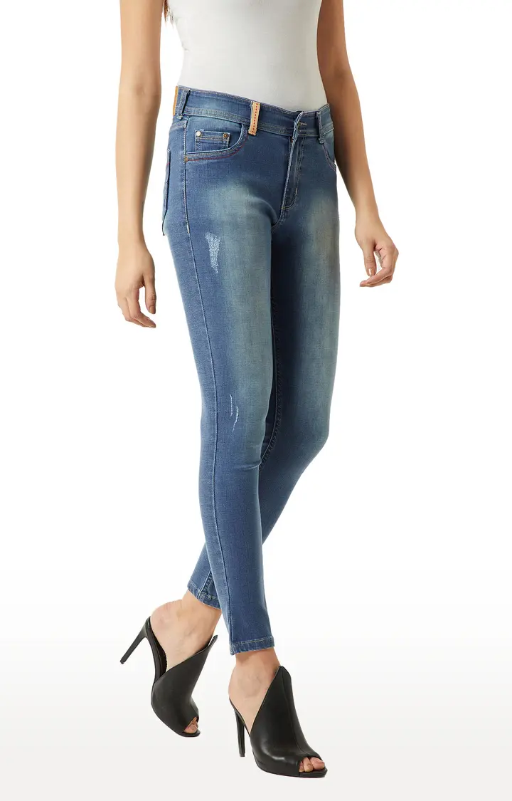 Women's Blue Solid Slim Jeans