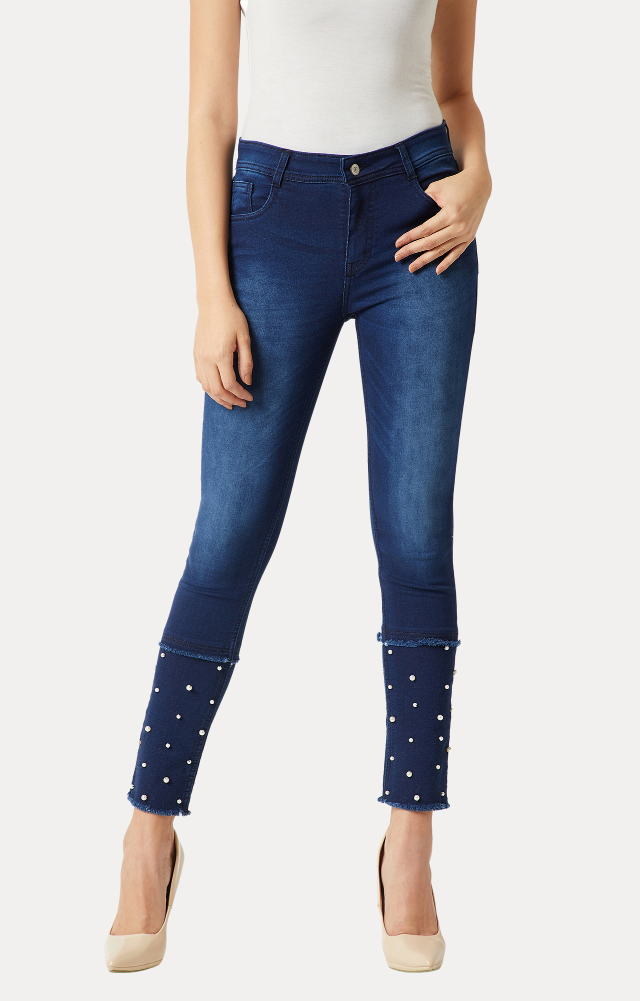 MISS CHASE | Women's Blue Solid Skinny Jeans
