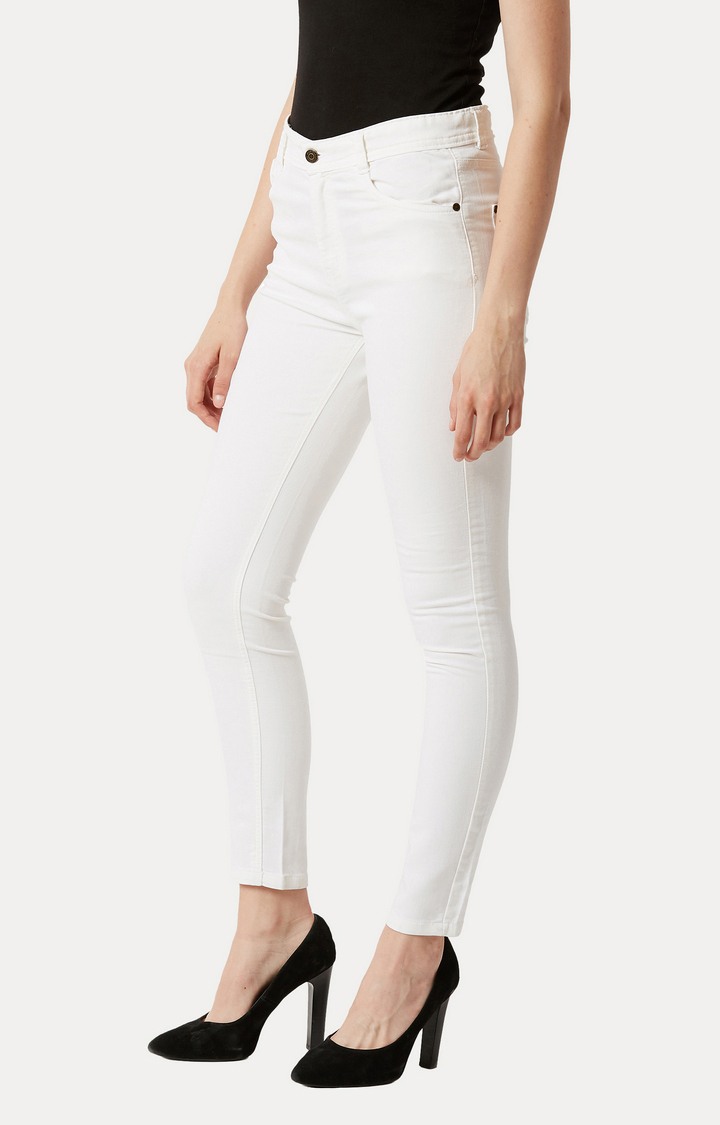 Women's White Solid Skinny Jeans