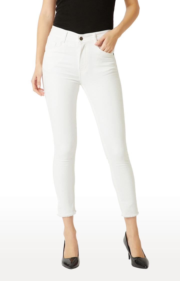 MISS CHASE | Women's White Solid Skinny Jeans