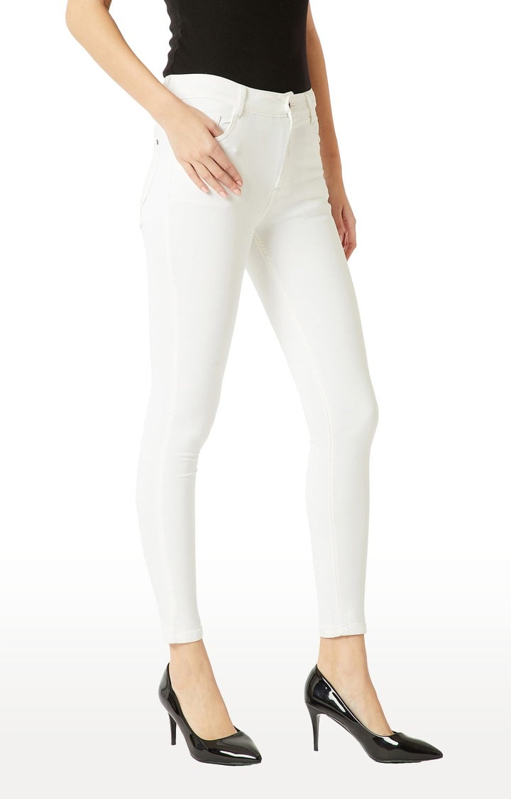 Women's White Solid Skinny Jeans