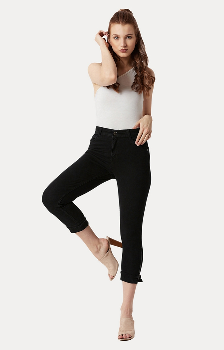 MISS CHASE | Women's Black Solid Capris 1