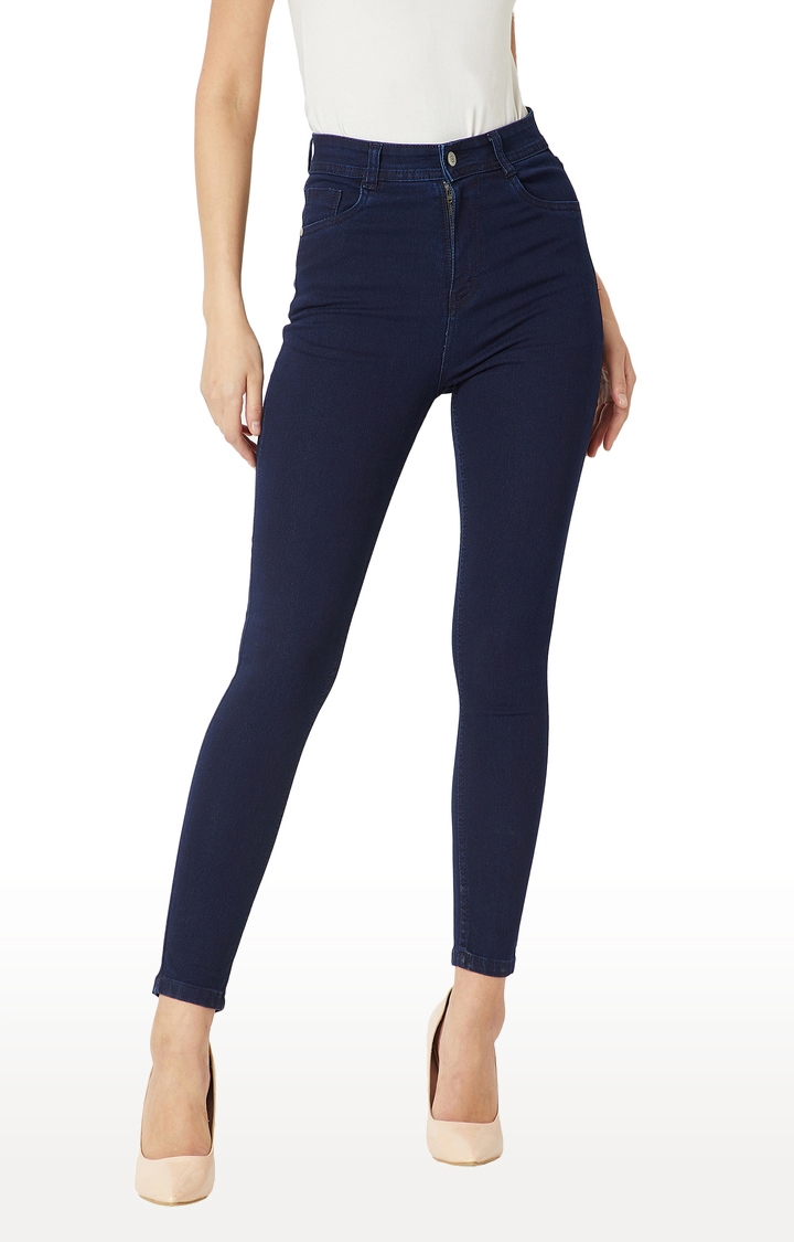 MISS CHASE | Women's Blue Solid Skinny Jeans