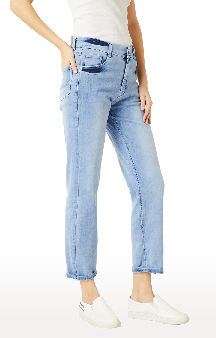 MISS CHASE | Women's Blue Solid Mom Jeans 2