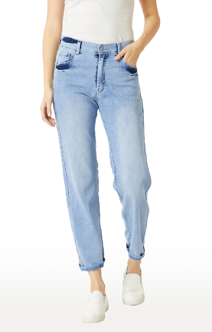 MISS CHASE | Women's Blue Solid Mom Jeans 0
