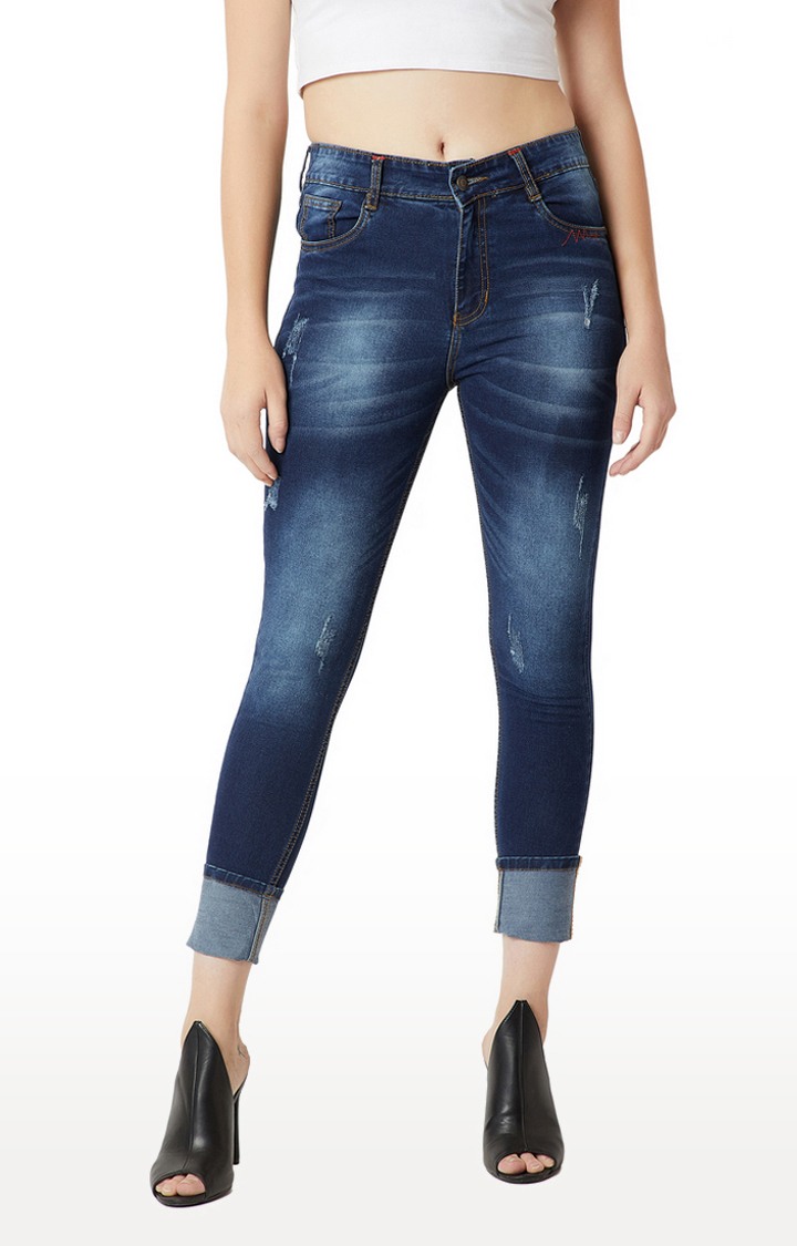 MISS CHASE | Women's Blue Ripped Slim Jeans