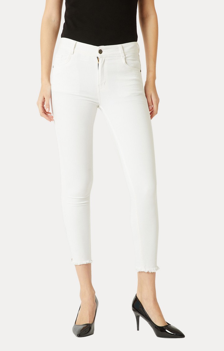 MISS CHASE | Women's White Solid Slim Jeans