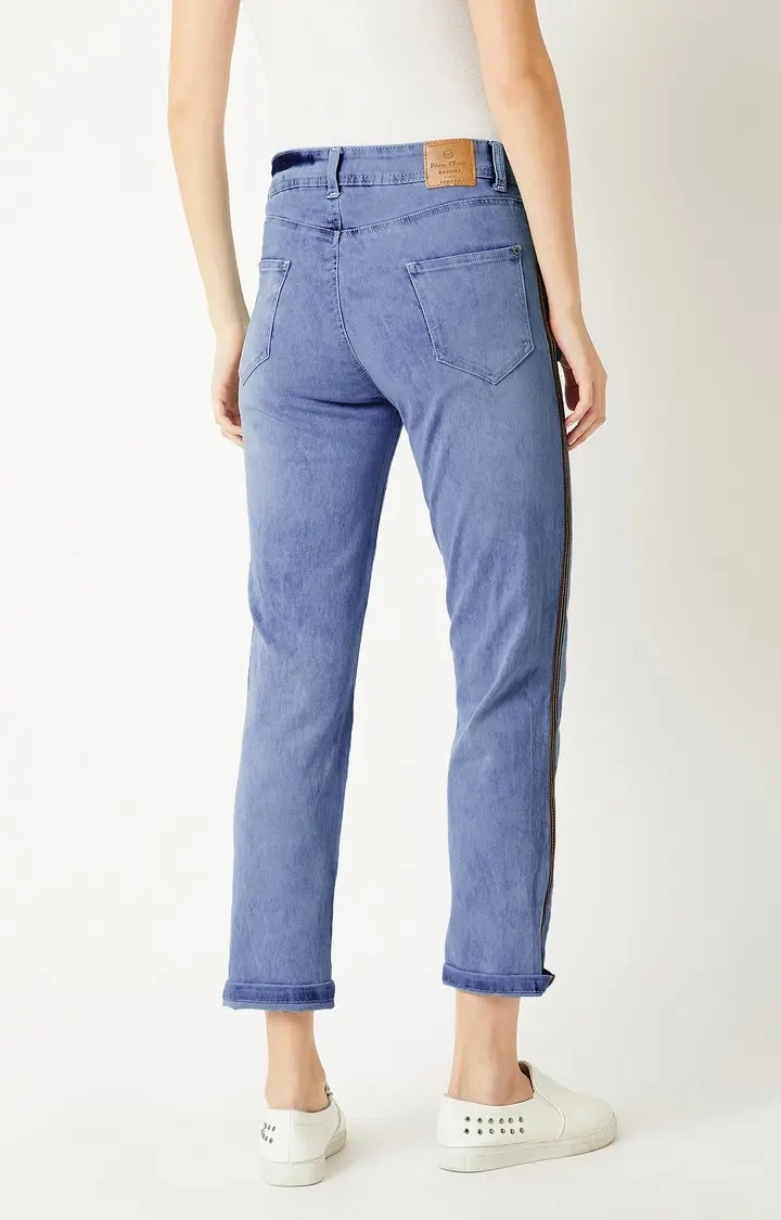 MISS CHASE | Women's Blue Solid Straight Jeans 4