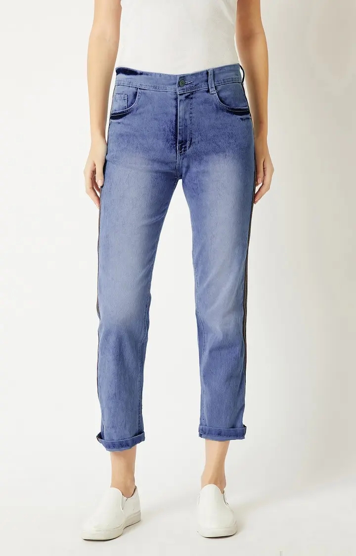 MISS CHASE | Women's Blue Solid Straight Jeans 0