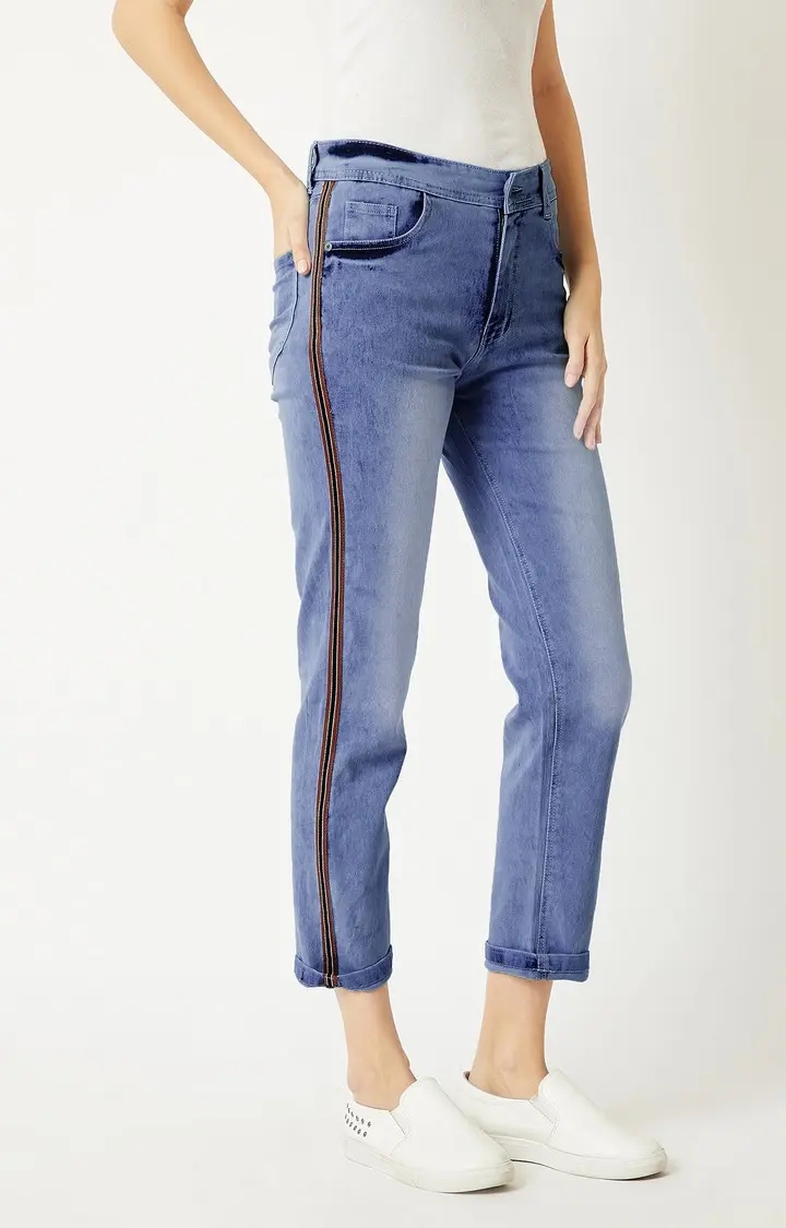 MISS CHASE | Women's Blue Solid Straight Jeans 3