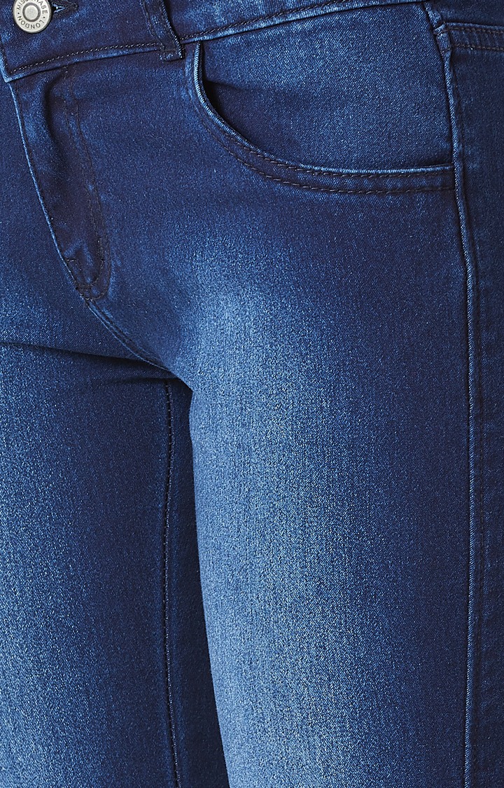 Women's Blue Solid Skinny Jeans