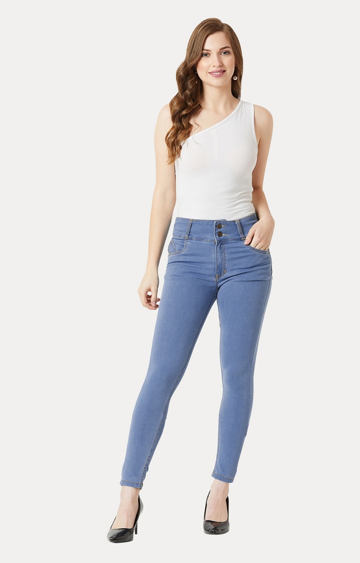 Women's Blue Solid Skinny Jeans