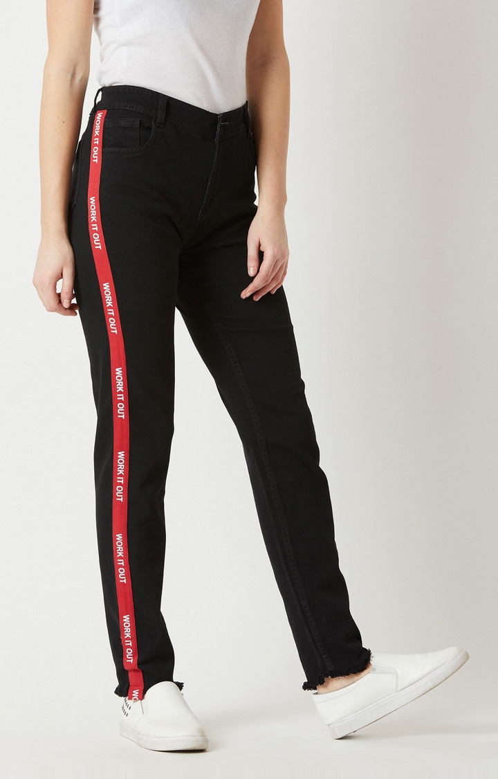 MISS CHASE | Women's Black Solid Straight Jeans