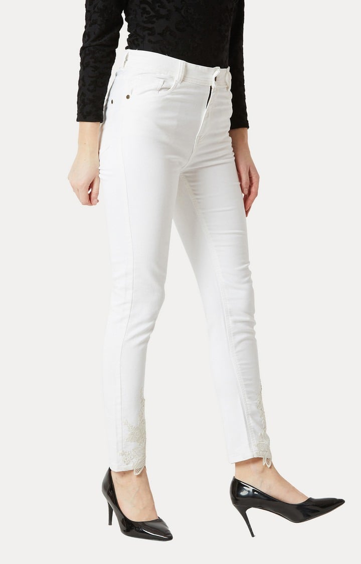 Women's White Solid Skinny Jeans