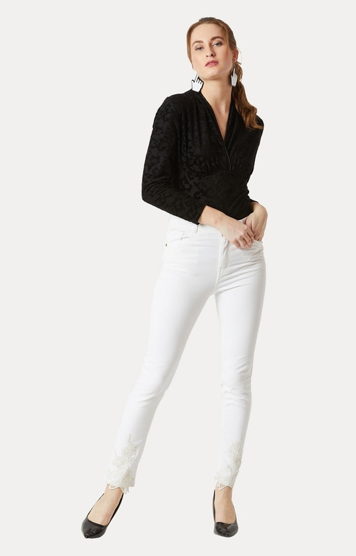 Women's White Solid Skinny Jeans