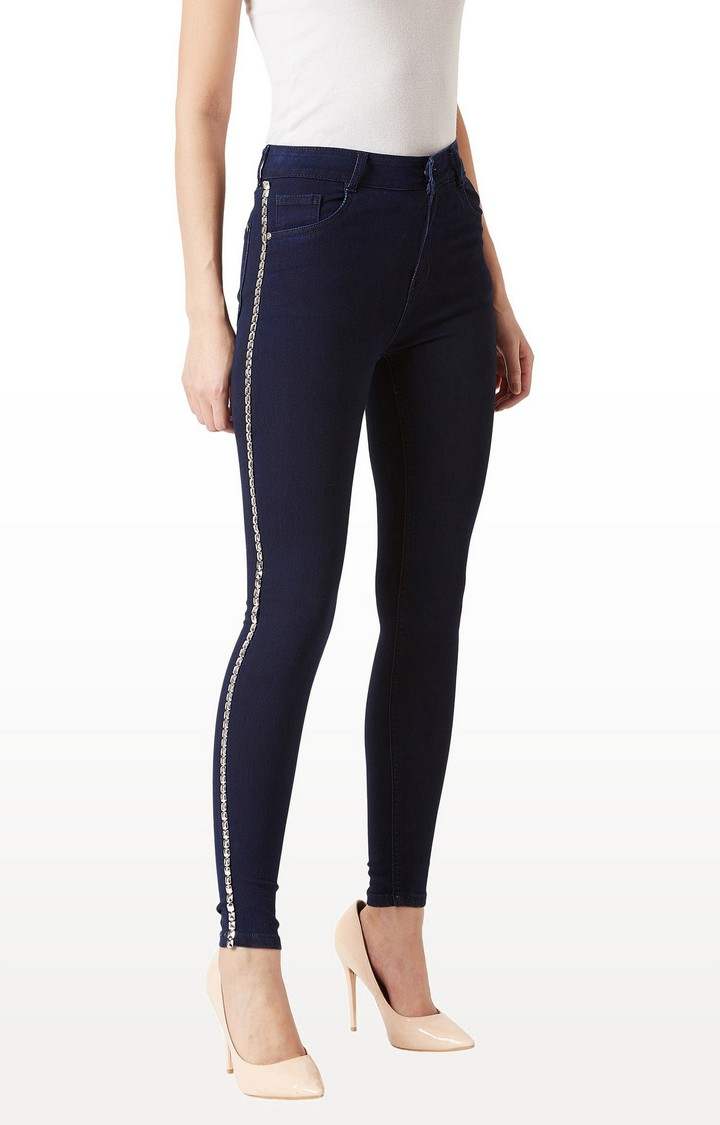 MISS CHASE | Women's Blue Solid Skinny Jeans