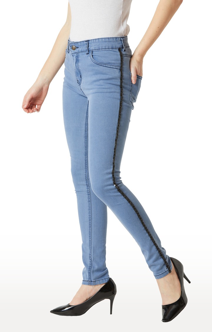 MISS CHASE | Women's Blue Solid Skinny Jeans