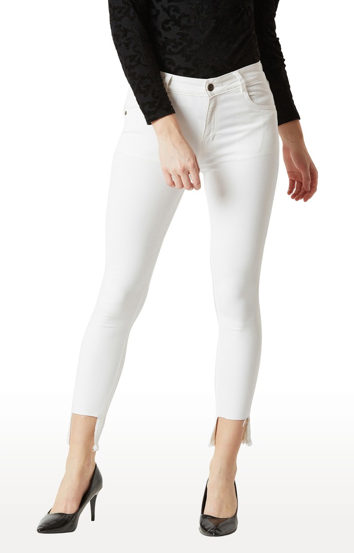 Women's White Solid Skinny Jeans