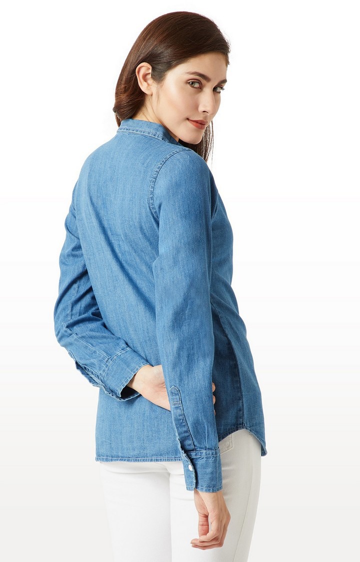 Women's Blue Denim SolidCasualwear Casual Shirts