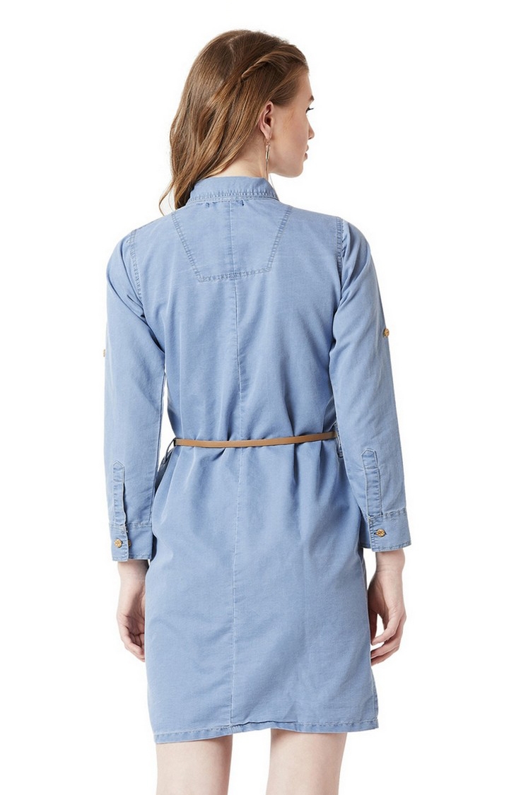 Women's Blue Denim SolidCasualwear Shirt Dress