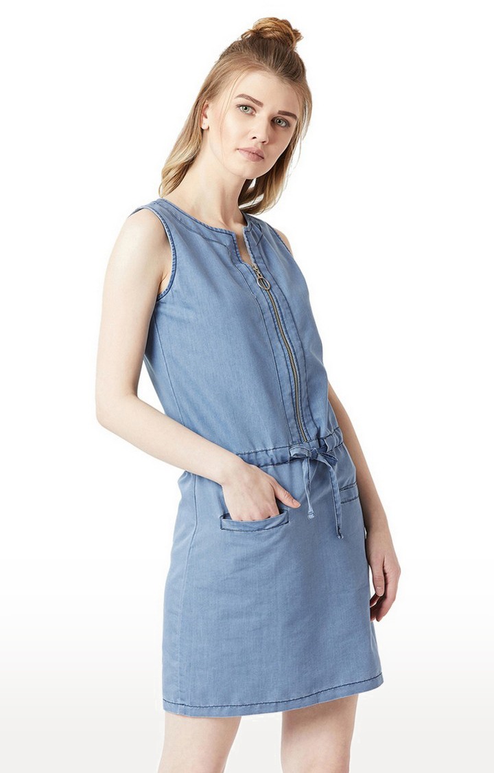 Women's Blue Denim SolidCasualwear Shift Dress