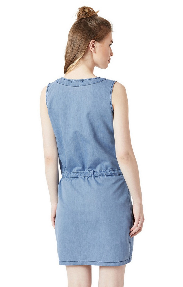 Women's Blue Denim SolidCasualwear Shift Dress