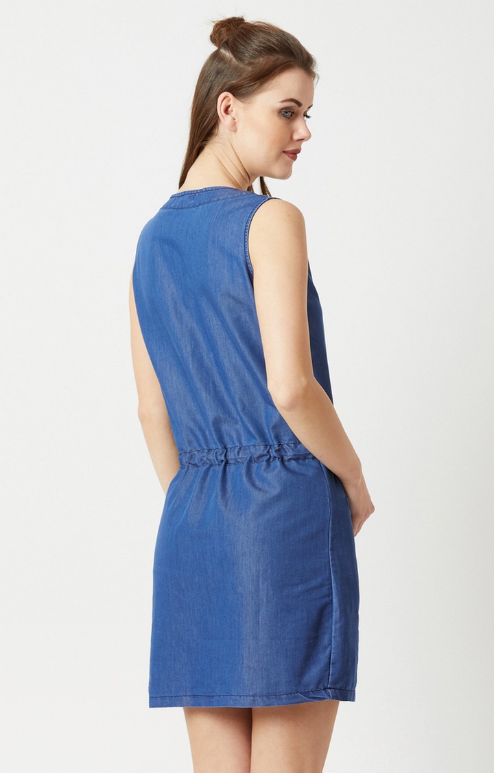 Women's Blue Cotton SolidCasualwear Shift Dress