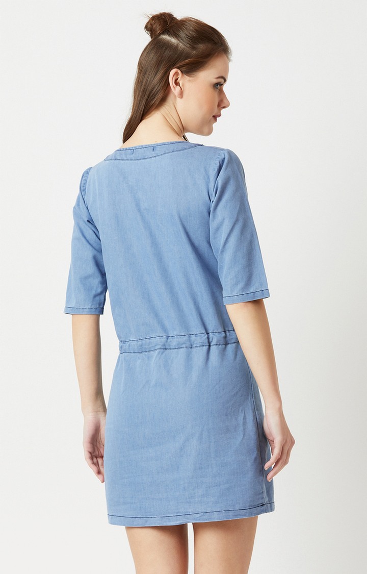 Women's Blue Cotton SolidCasualwear Shift Dress