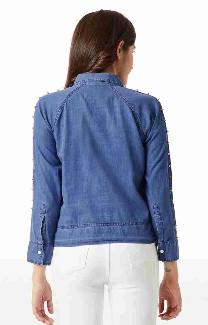 Women's Blue Denim SolidCasualwear Denim Jackets