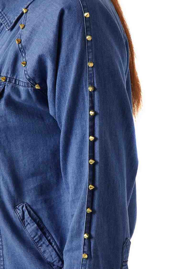 Women's Blue Denim SolidCasualwear Denim Jackets