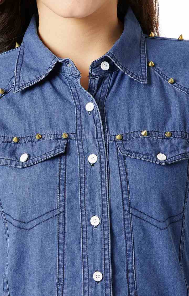 Women's Blue Denim SolidCasualwear Denim Jackets