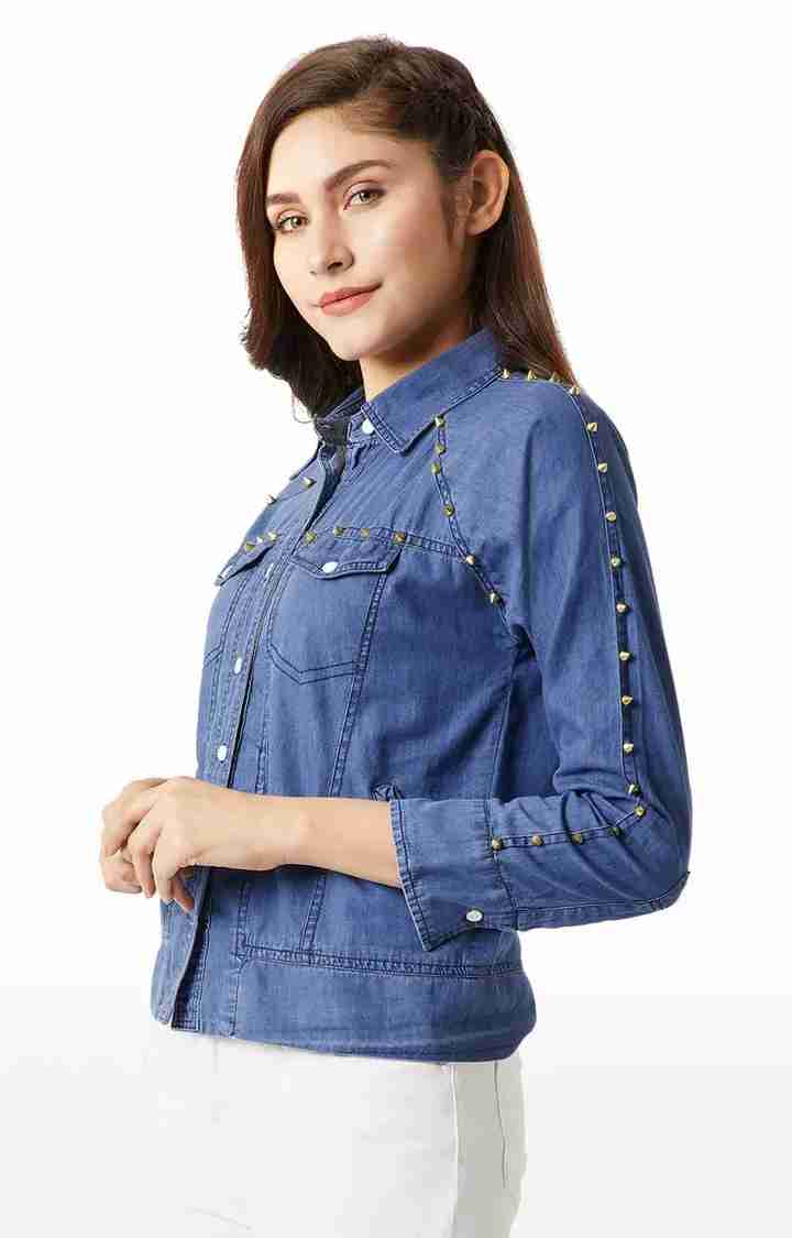 Women's Blue Denim SolidCasualwear Denim Jackets