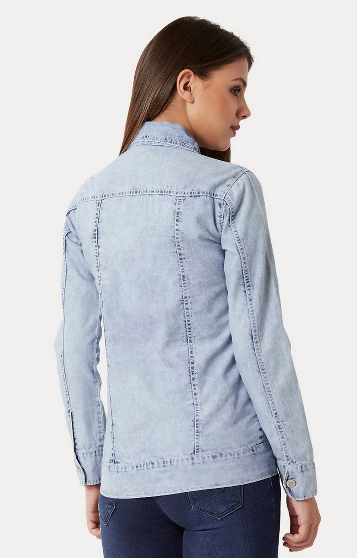 Women's Blue Denim SolidCasualwear Denim Jackets