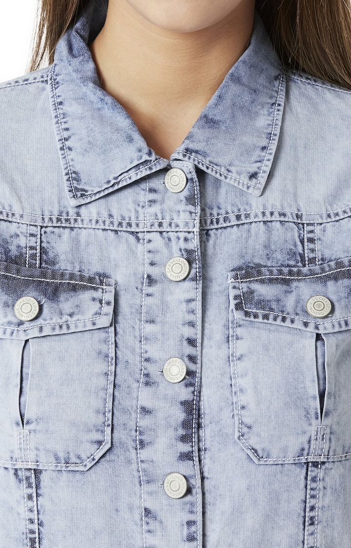 Women's Blue Denim SolidCasualwear Denim Jackets