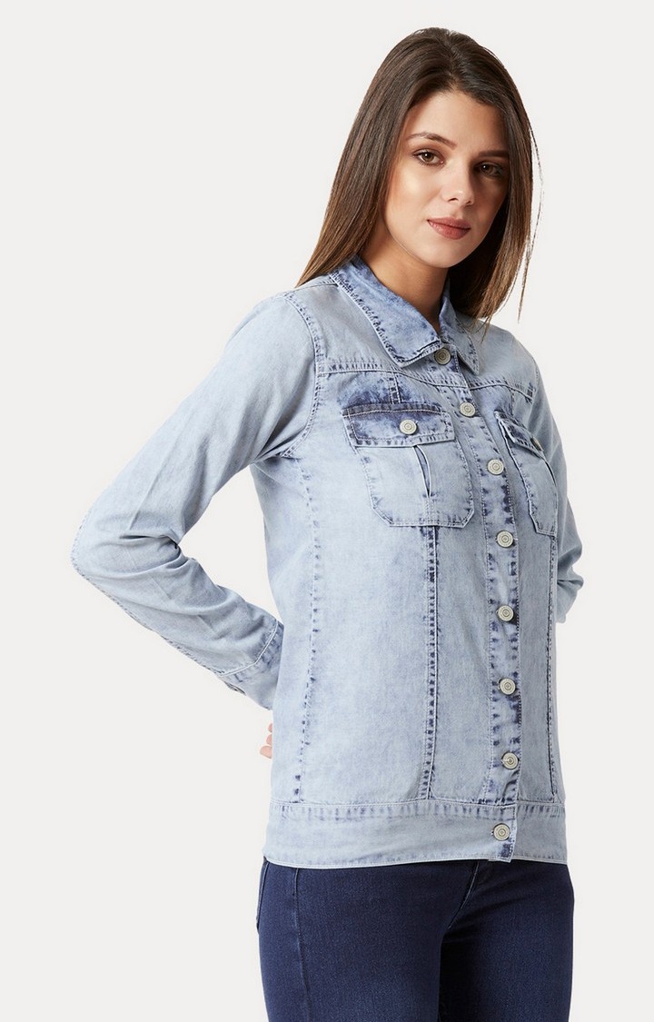 Women's Blue Denim SolidCasualwear Denim Jackets