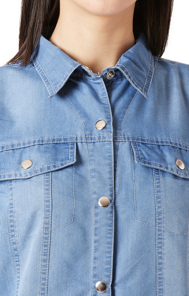 Women's Blue Denim SolidCasualwear Denim Jackets