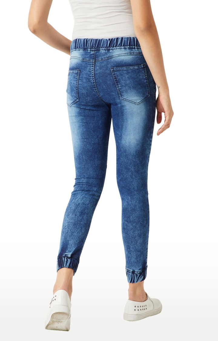 Women's Blue Solid Joggers Jeans