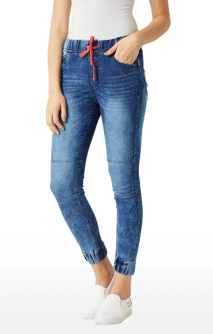 MISS CHASE | Women's Blue Solid Joggers Jeans 2