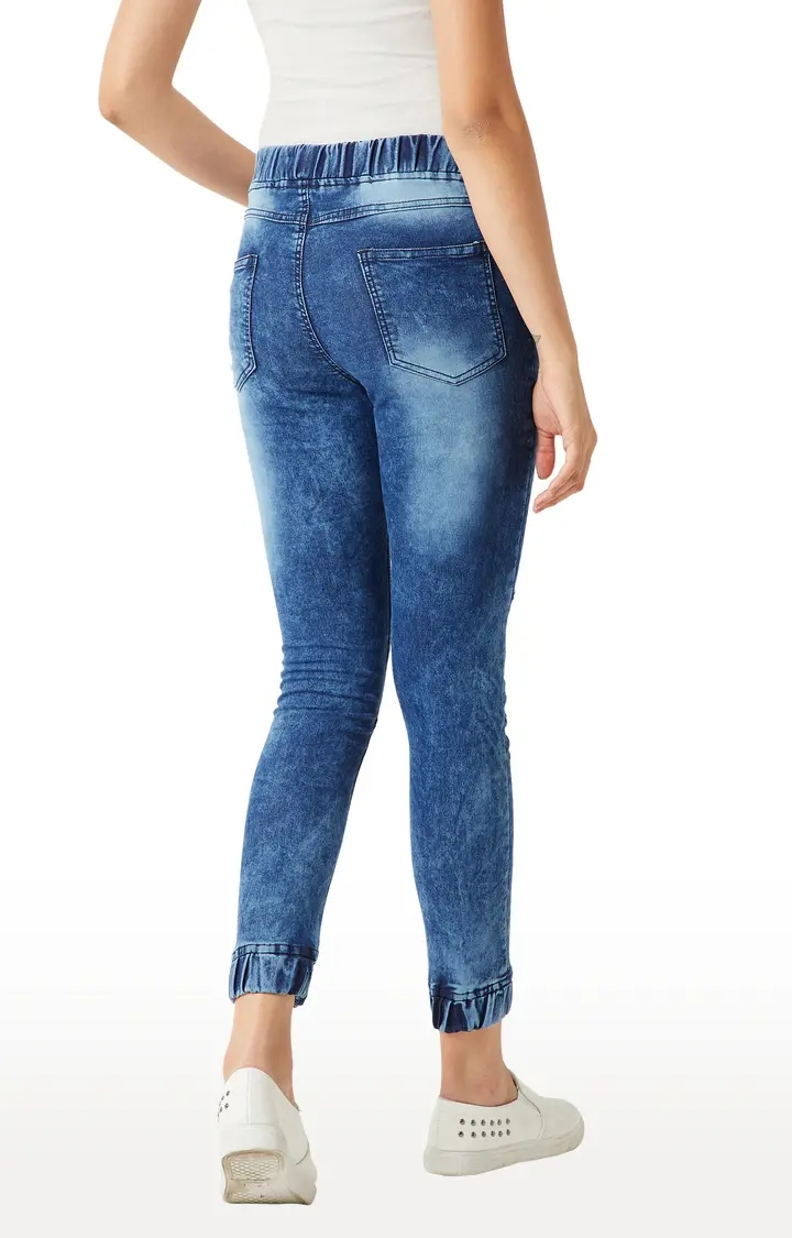 MISS CHASE | Women's Blue Solid Joggers Jeans 3