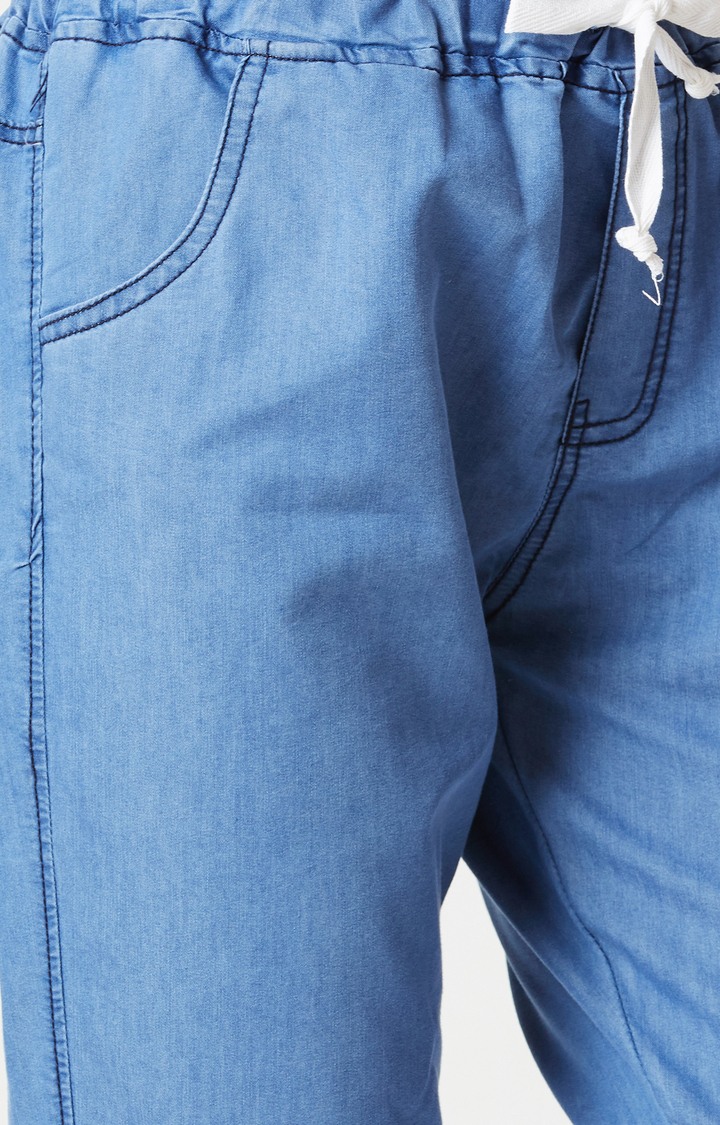 Women's Blue Solid Casual Pants