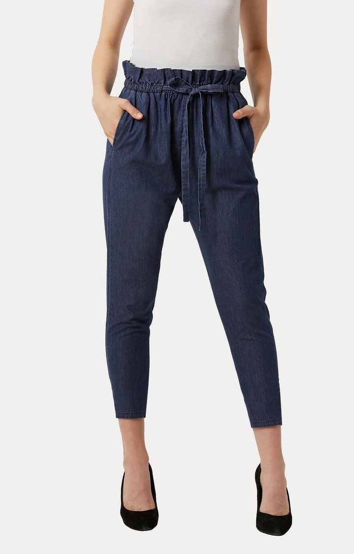MISS CHASE | Women's Blue Solid Capris