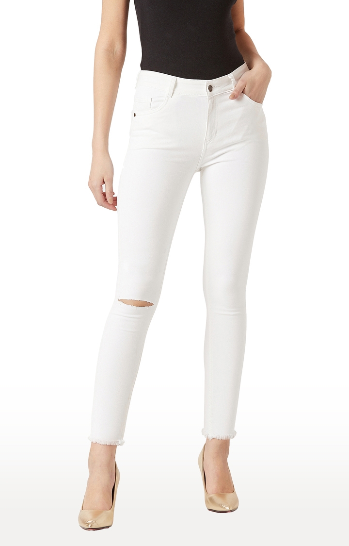 MISS CHASE | Women's White Ripped Ripped Jeans
