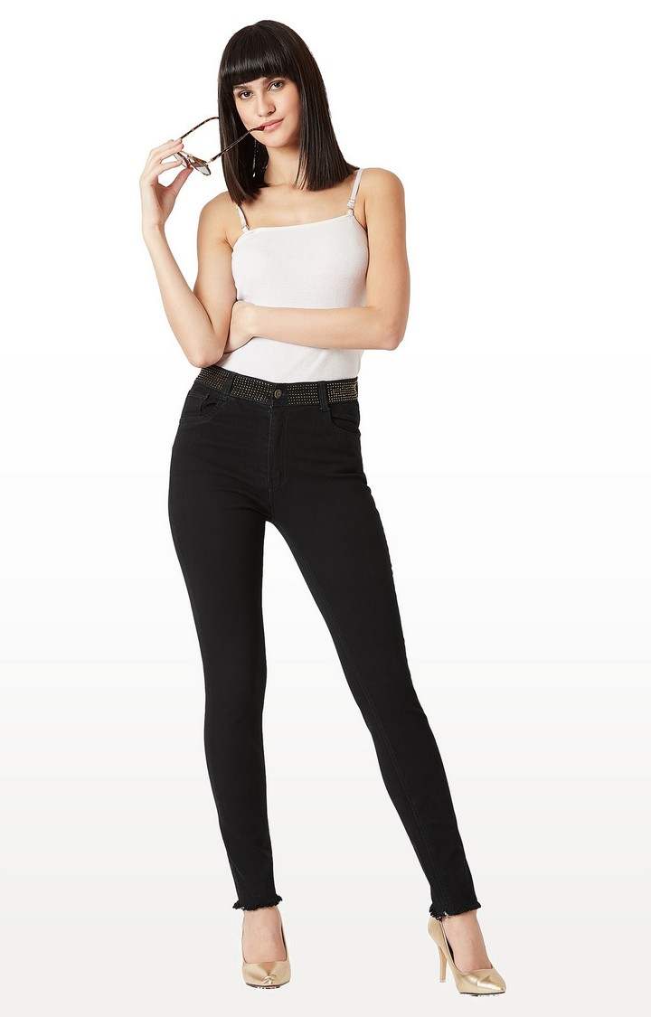 Women's Black Solid Skinny Jeans