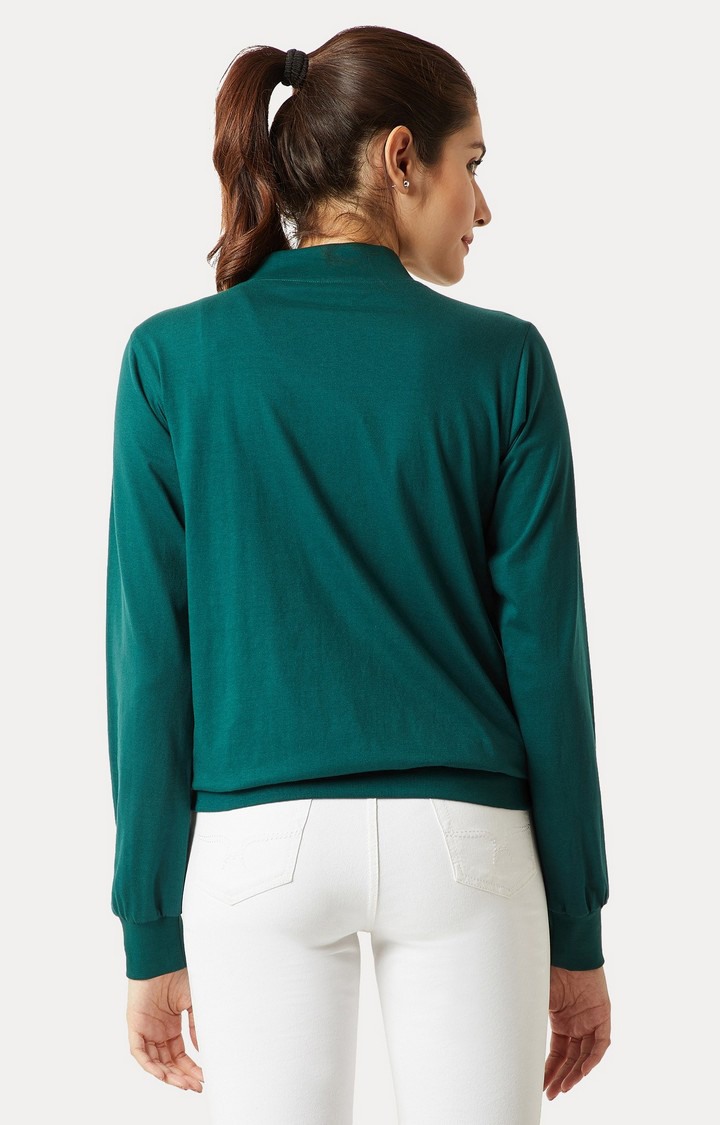 Women's Green Cotton SolidCasualwear Varsity Jackets