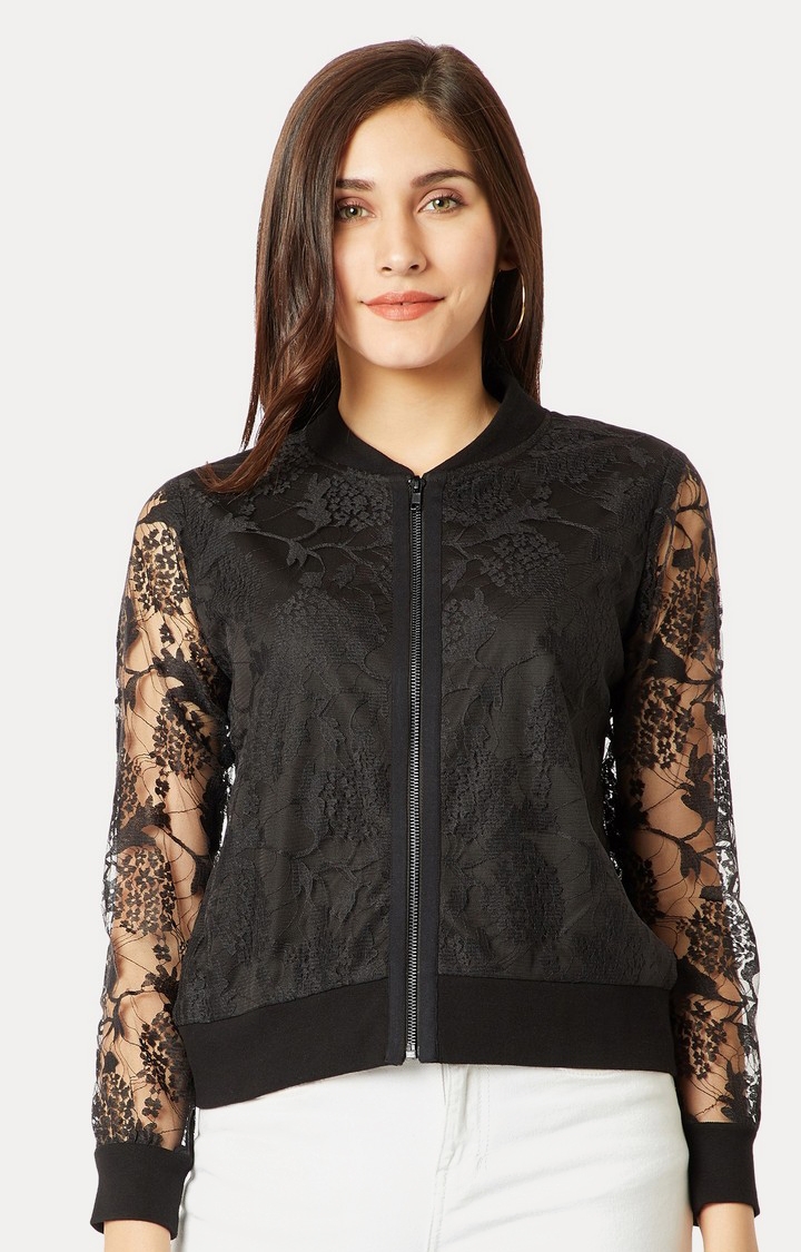 Women's Black Polyester SolidCasualwear Western Jackets