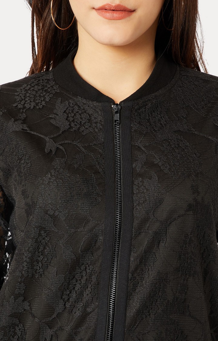 Women's Black Polyester SolidCasualwear Western Jackets