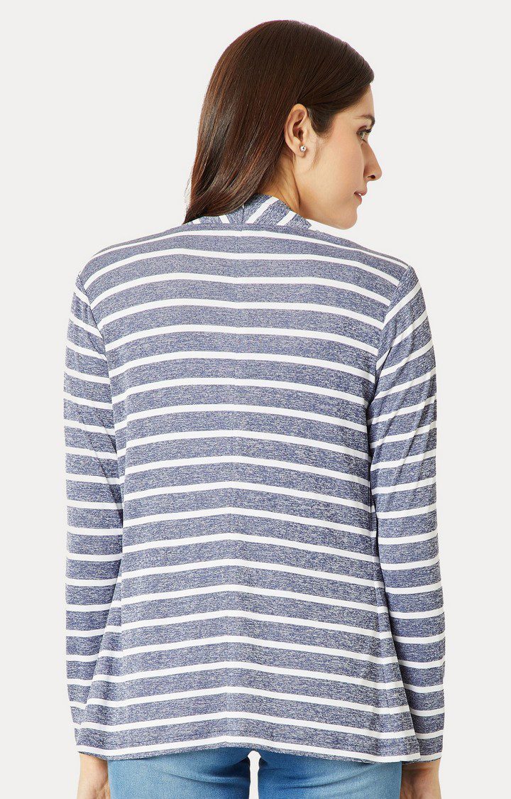 Women's Blue Polyester StripedCasualwear Shrugs
